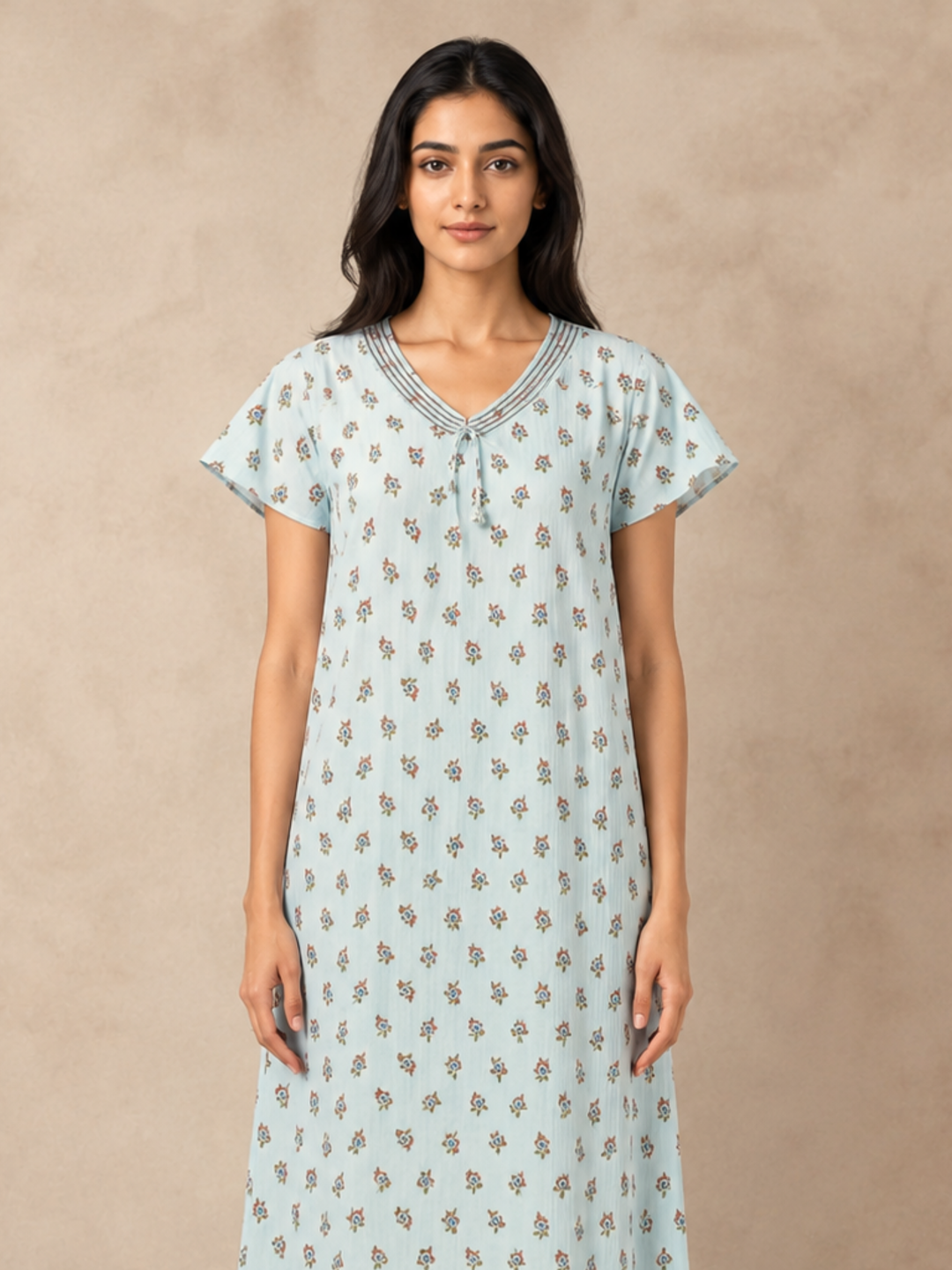 Green Buti Print Bamboo Feel Crush Cotton Nighty for Women