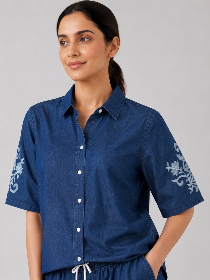Light Blue Pure Cotton Denim Wash Co Ord Set for Women