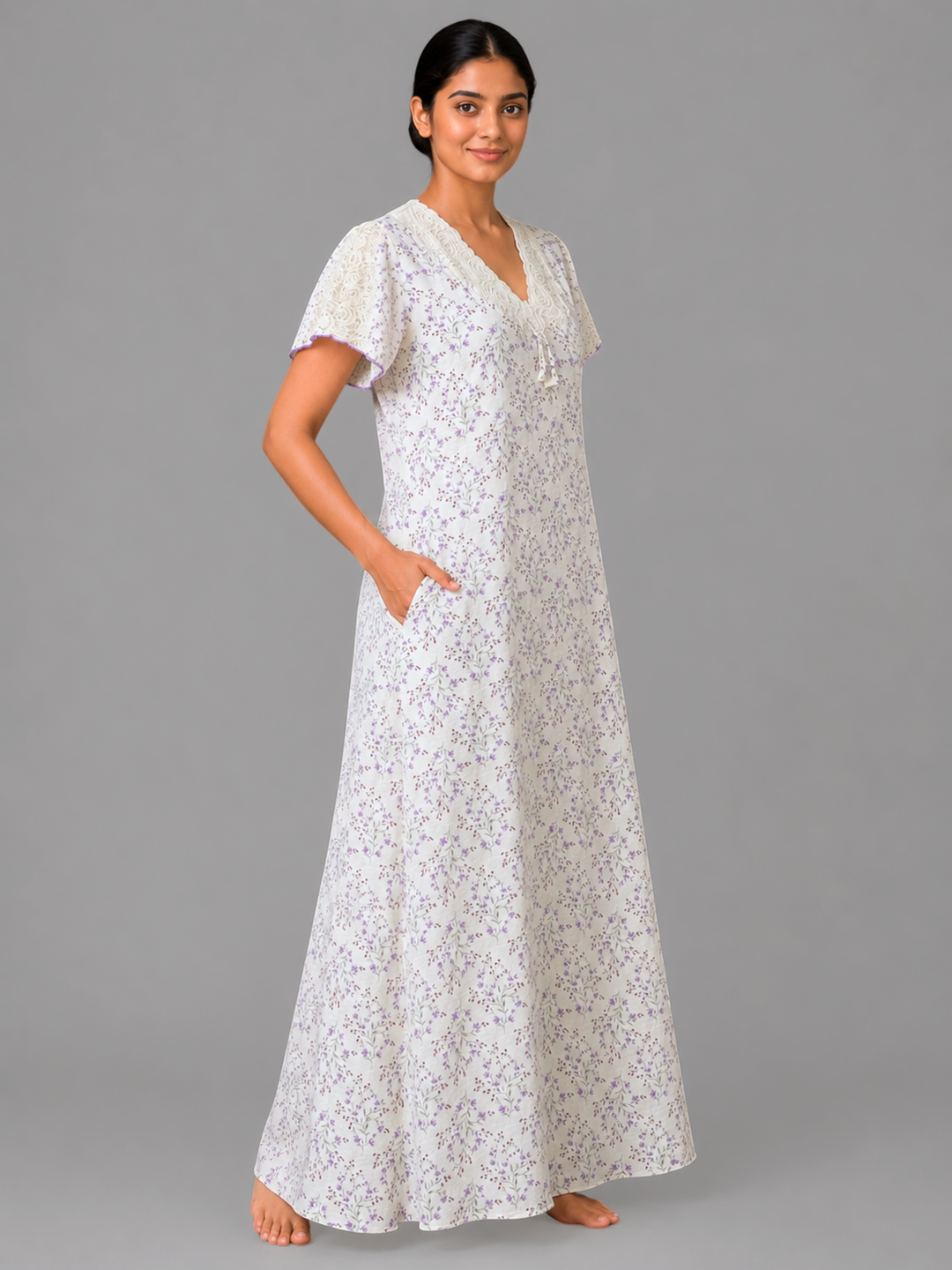 Floral Yellow Crush Cotton Designer Nighty for Women
