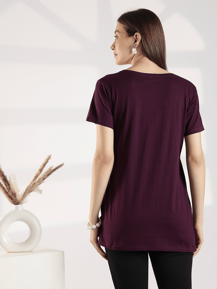 Wine Hosiery Cotton Long T Shirt Nighty for Women Relaxed Fit