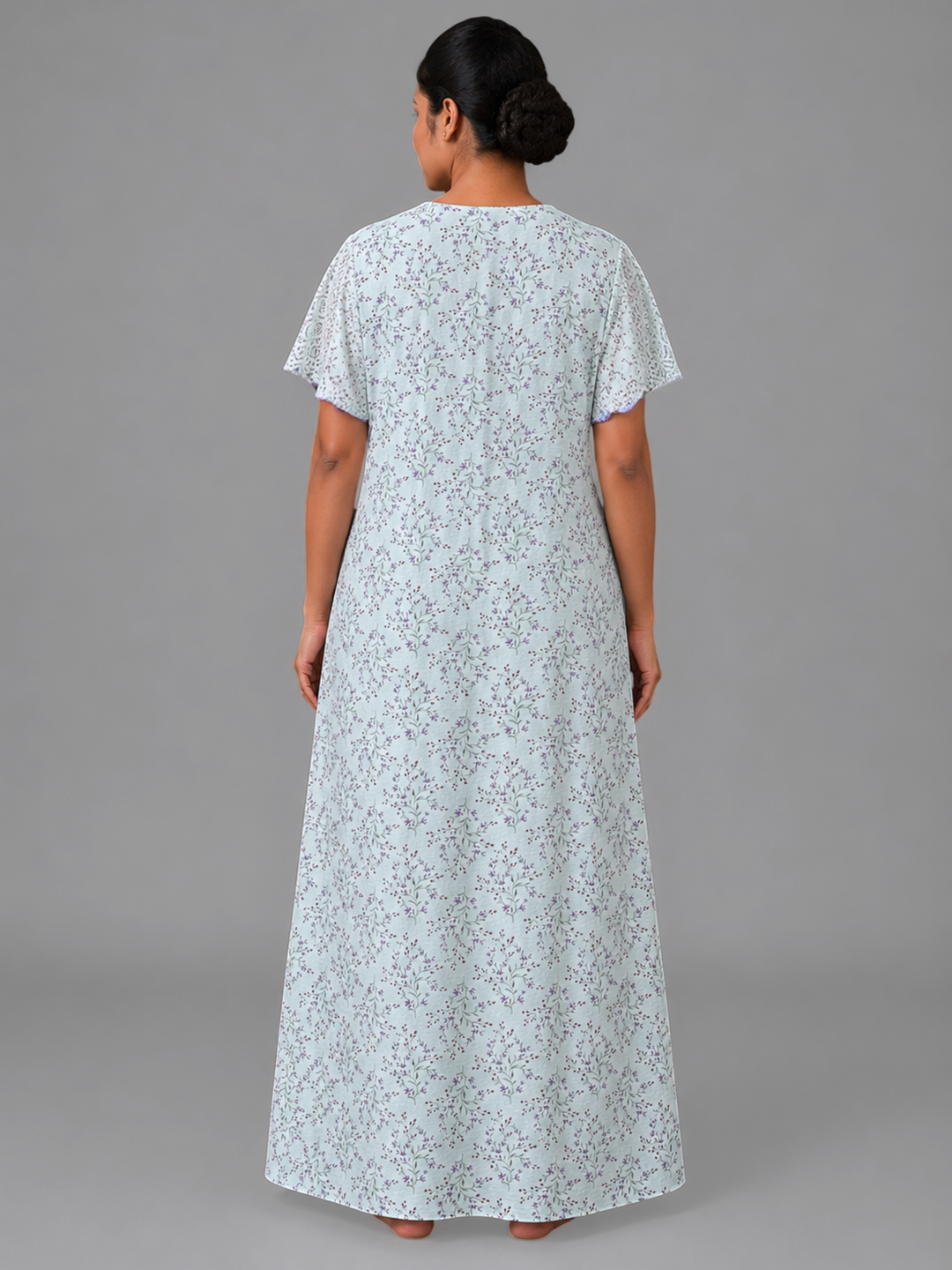 Floral Green Bamboo Feel Crush Cotton Nighty for Women
