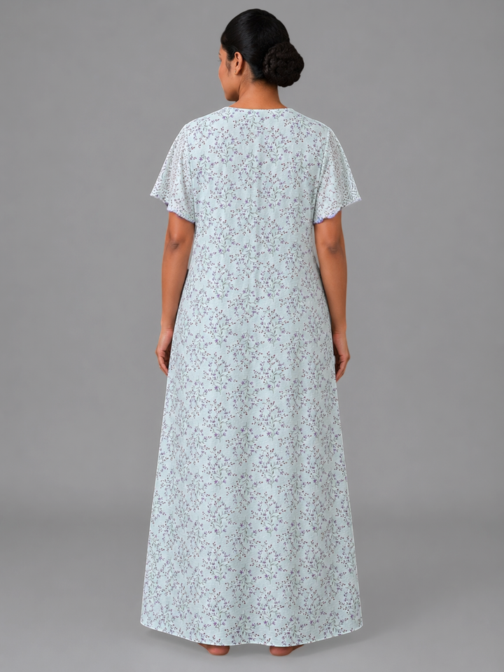 Floral Green Bamboo Feel Crush Cotton Nighty for Women