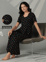 Black Sweetheart Hosiery Cotton Maternity Short Nighty for Women