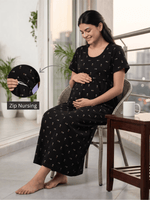 Midnight Dots Nursing Ready Maternity Lounge Nighty