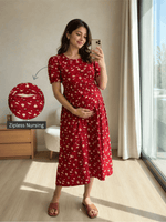 Dreamy Red Balloon Print Maternity Nighty Feeding Friendly