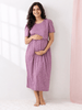 Lavender Hearts Cotton Maternity Night dress for Women