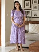 Lavender Cotton Maternity Nighty for Women Feeding Friendly