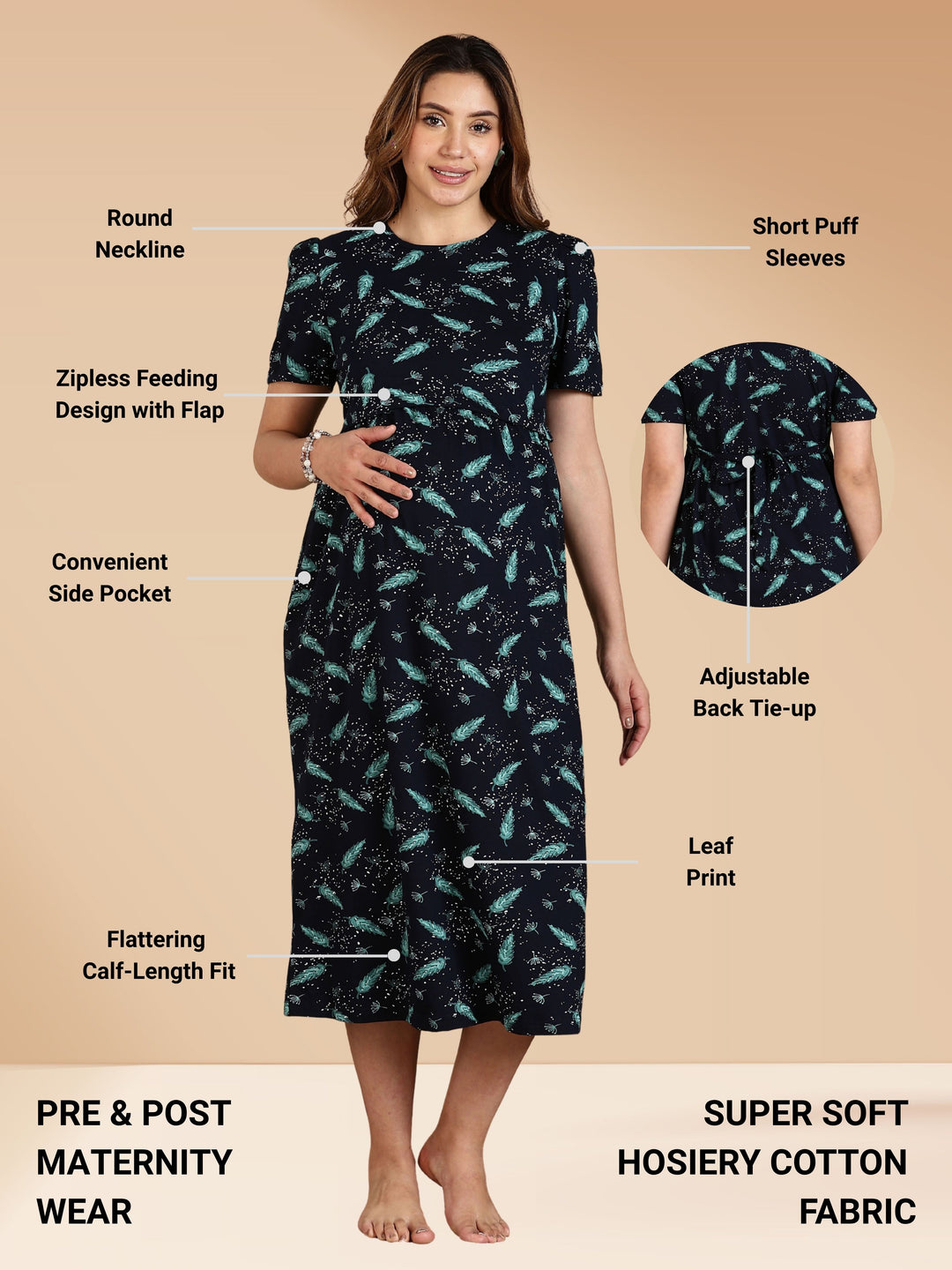 Blue Stylish Zipless Maternity Feeding Nightwear for Women
