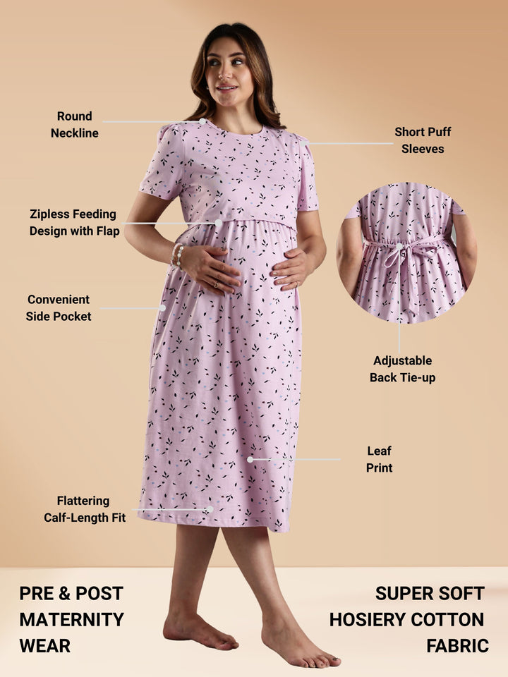 Lavender Stylish Zipless Maternity Feeding Nightwear for Women