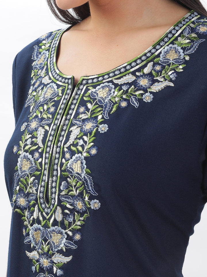 Navy Blue Alpine Nighty with Fancy Embroidery