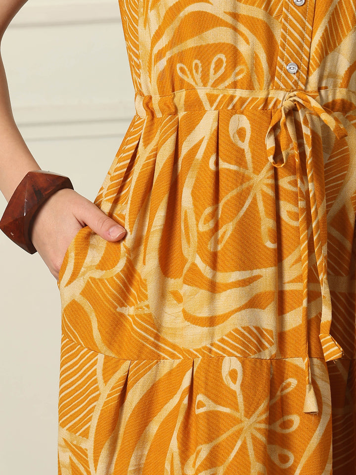 Geometric Frock Style Designer Nighty with Adjustable Waist in Urbane Honey