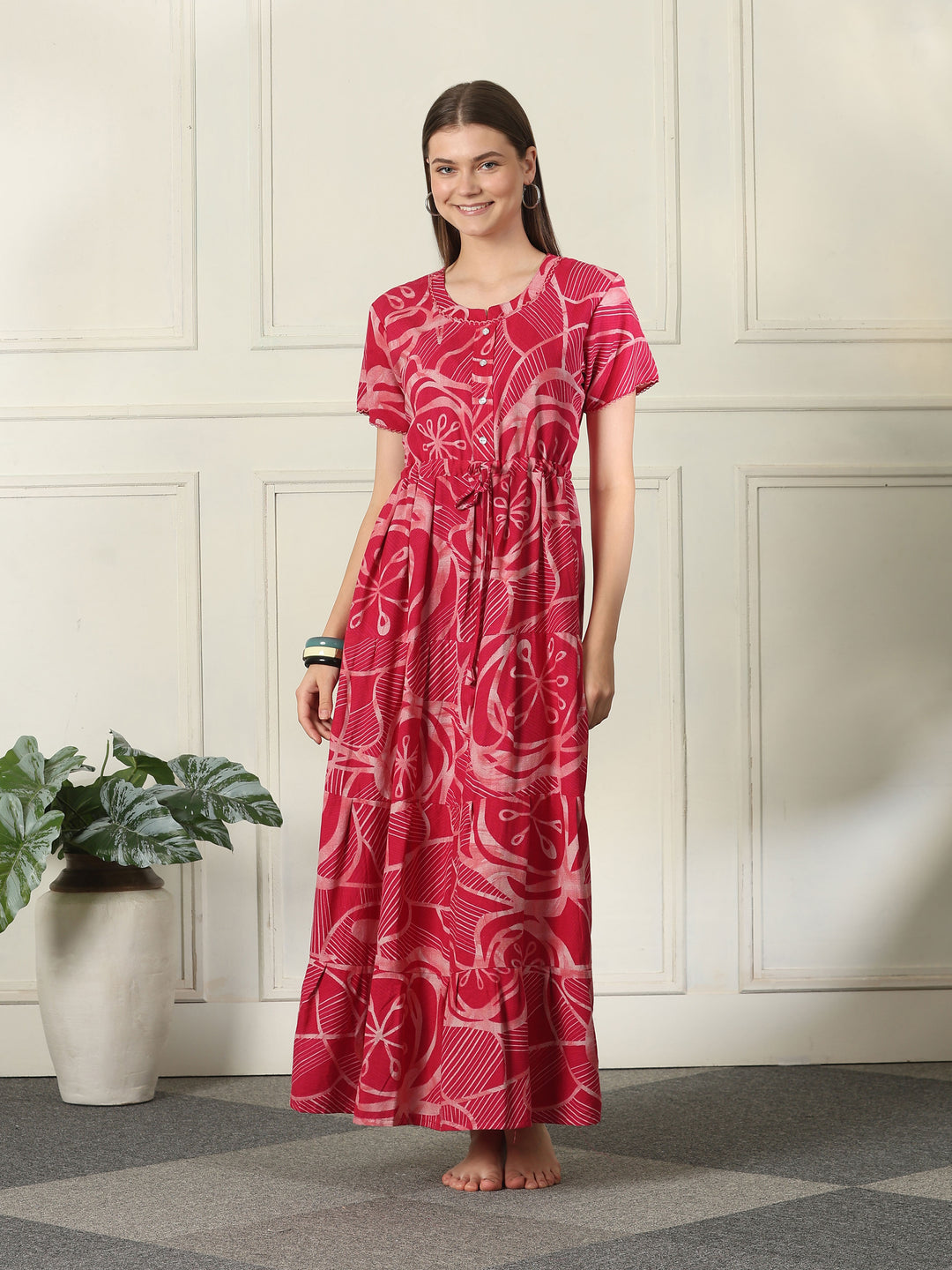Alpine Designer Nighty with Drawstring Waist in Urbane Strawberry