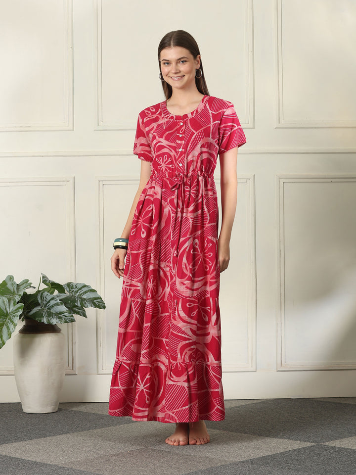 Alpine Designer Nighty with Drawstring Waist in Urbane Strawberry