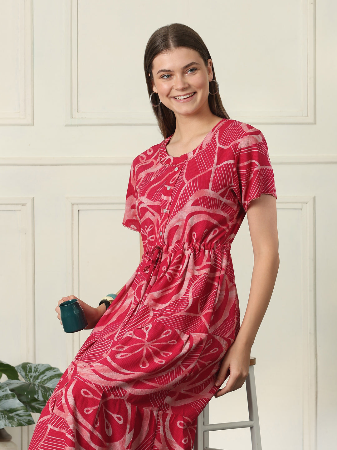 Alpine Designer Nighty with Drawstring Waist in Urbane Strawberry