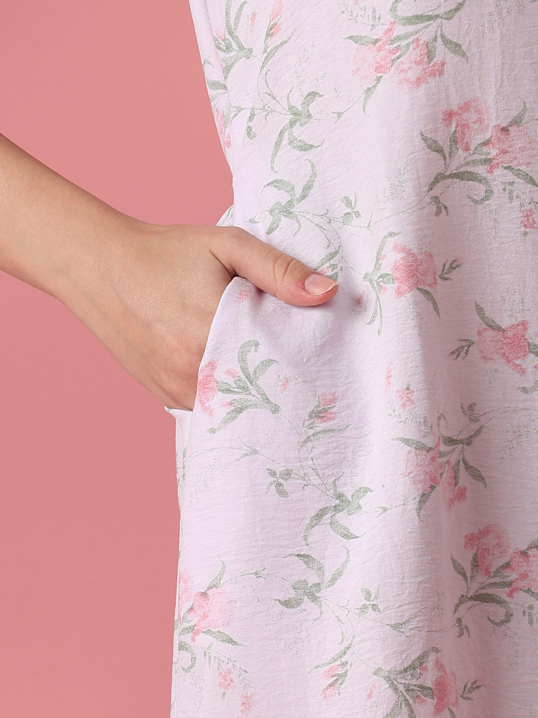 Floral Bamboo Feel Nightdress with Frill Cap Sleeves and Pocket