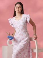Floral Bamboo Feel Nightdress with Frill Cap Sleeves and Pocket
