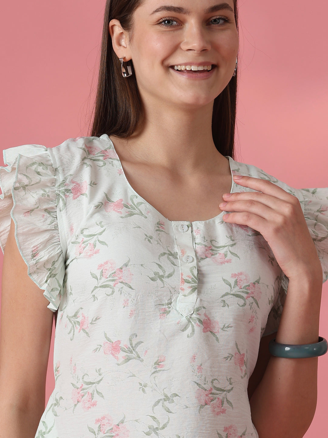 A Line Bamboo Feel Short Nightdress with Back Tie Up Detail