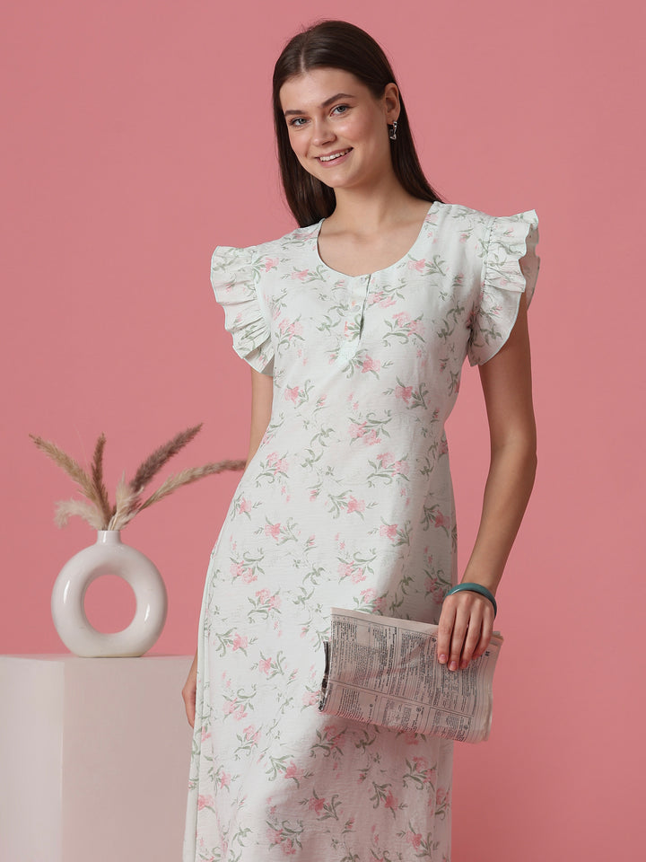 A Line Bamboo Feel Short Nightdress with Back Tie Up Detail
