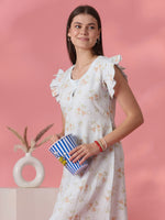 Bamboo Feel Crush Cotton Nightdress with Tie Up Waist in Dreamy Blue