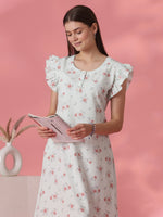 Adjustable Tie Up Waist Floral Nightdress for Women in Rosy Sage