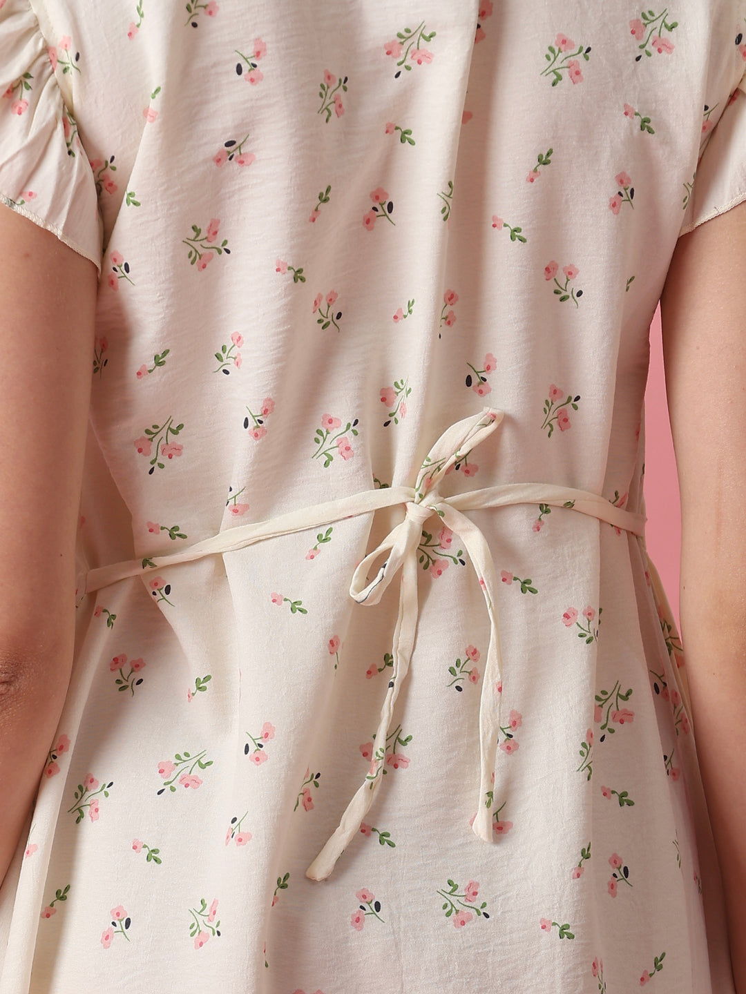 Pocket Detail Floral Short Nighty for Women in Pastel Yellow