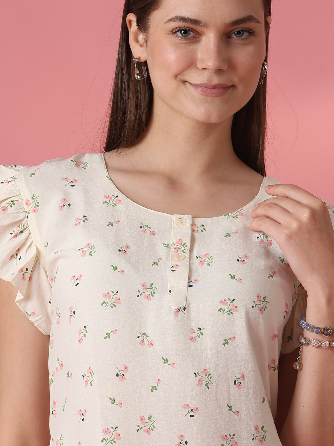 Pocket Detail Floral Short Nighty for Women in Pastel Yellow