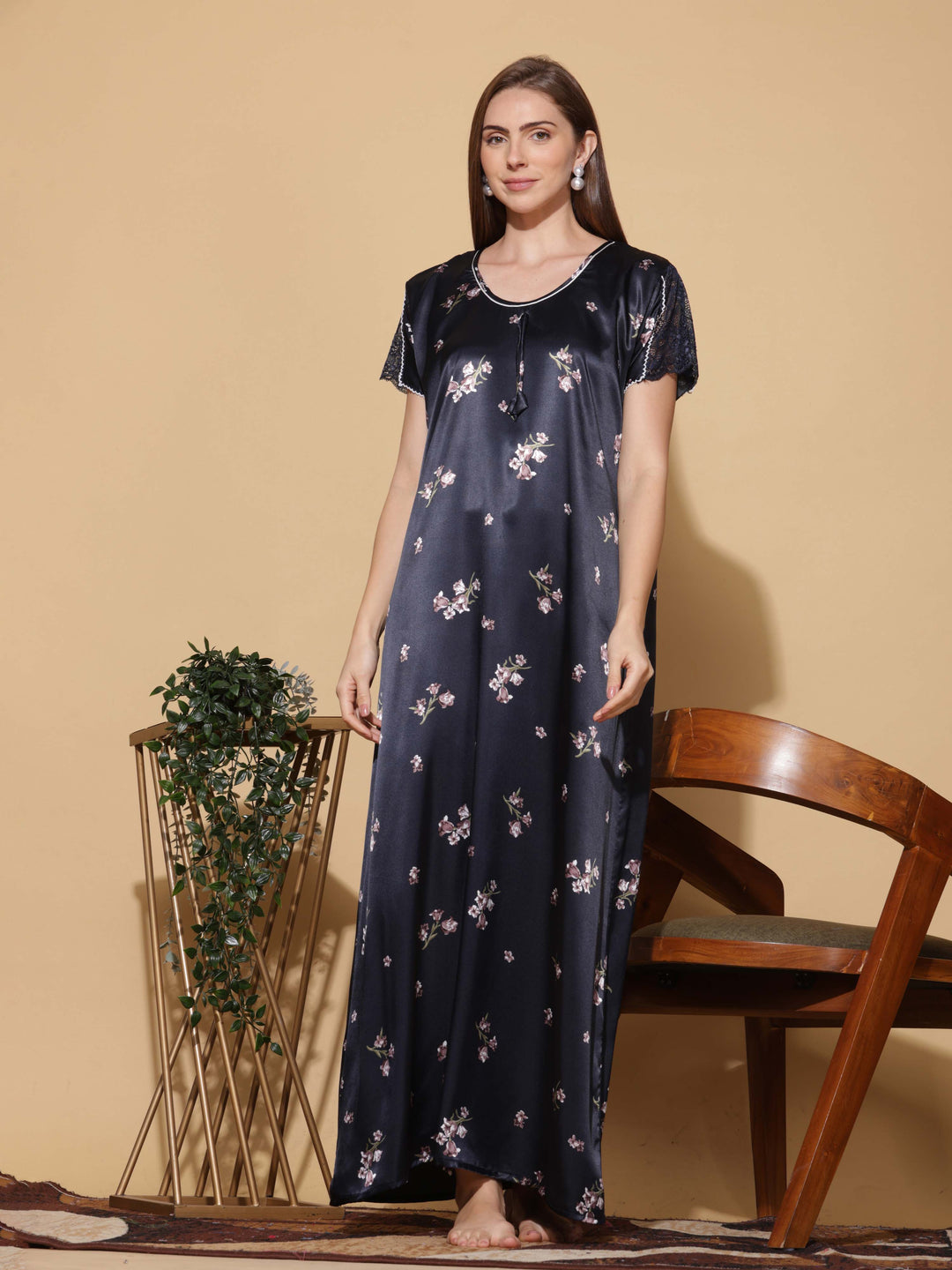 Midnight Blue Satin Nighty - Premium Sleepwear for Women