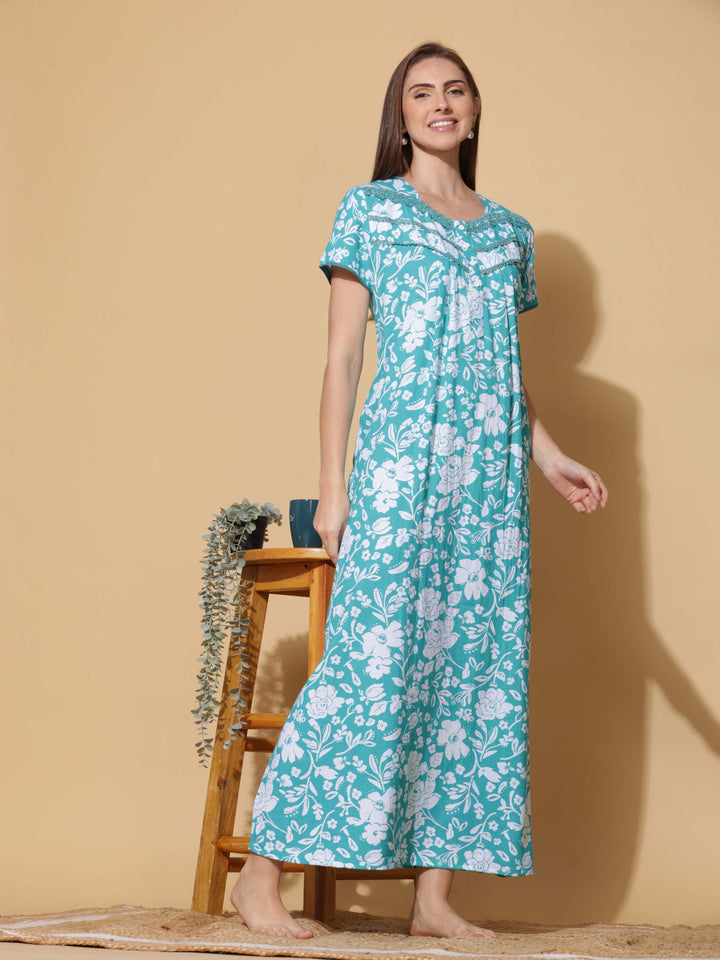 Whispering Green Designer Nighty for Women