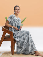 Silver Leaf Printed Alpine Nighty for Women Comfortable Maxi Gown