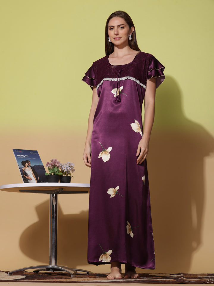 Satin Nighty - Elegant Dark Purple Nightdress for Women