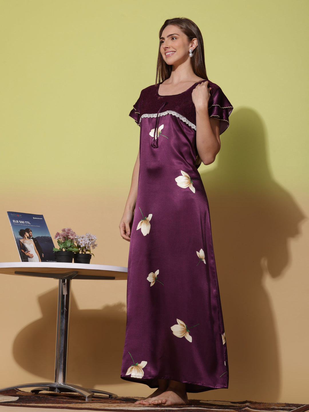 Satin Nighty - Elegant Dark Purple Nightdress for Women