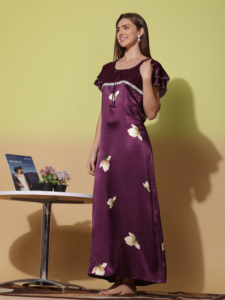 Satin Nighty - Elegant Dark Purple Nightdress for Women