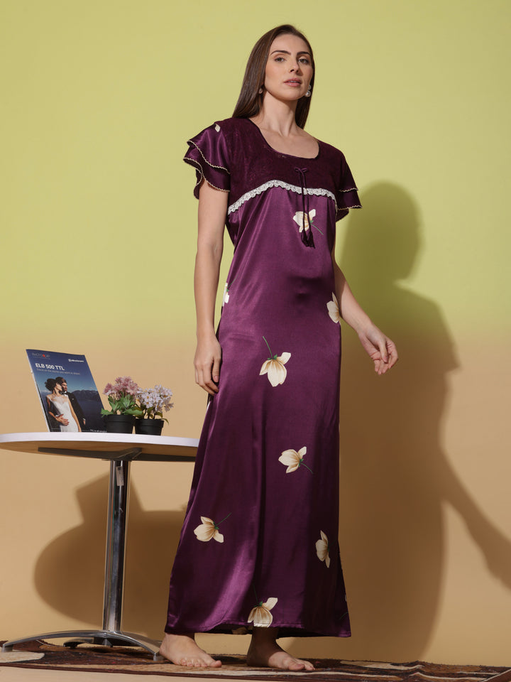 Satin Nighty - Elegant Dark Purple Nightdress for Women