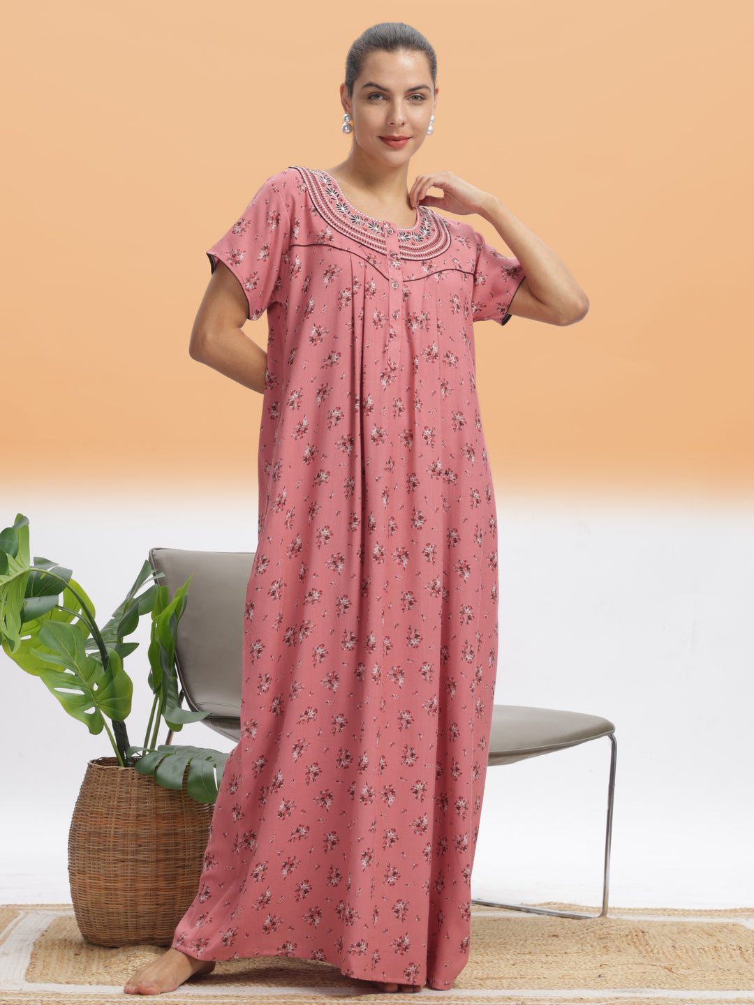  Alpine Nighty  Elegant Peach Blossom Alpine Maxi Nighty - Luxurious Comfort & Style- 9shines label 