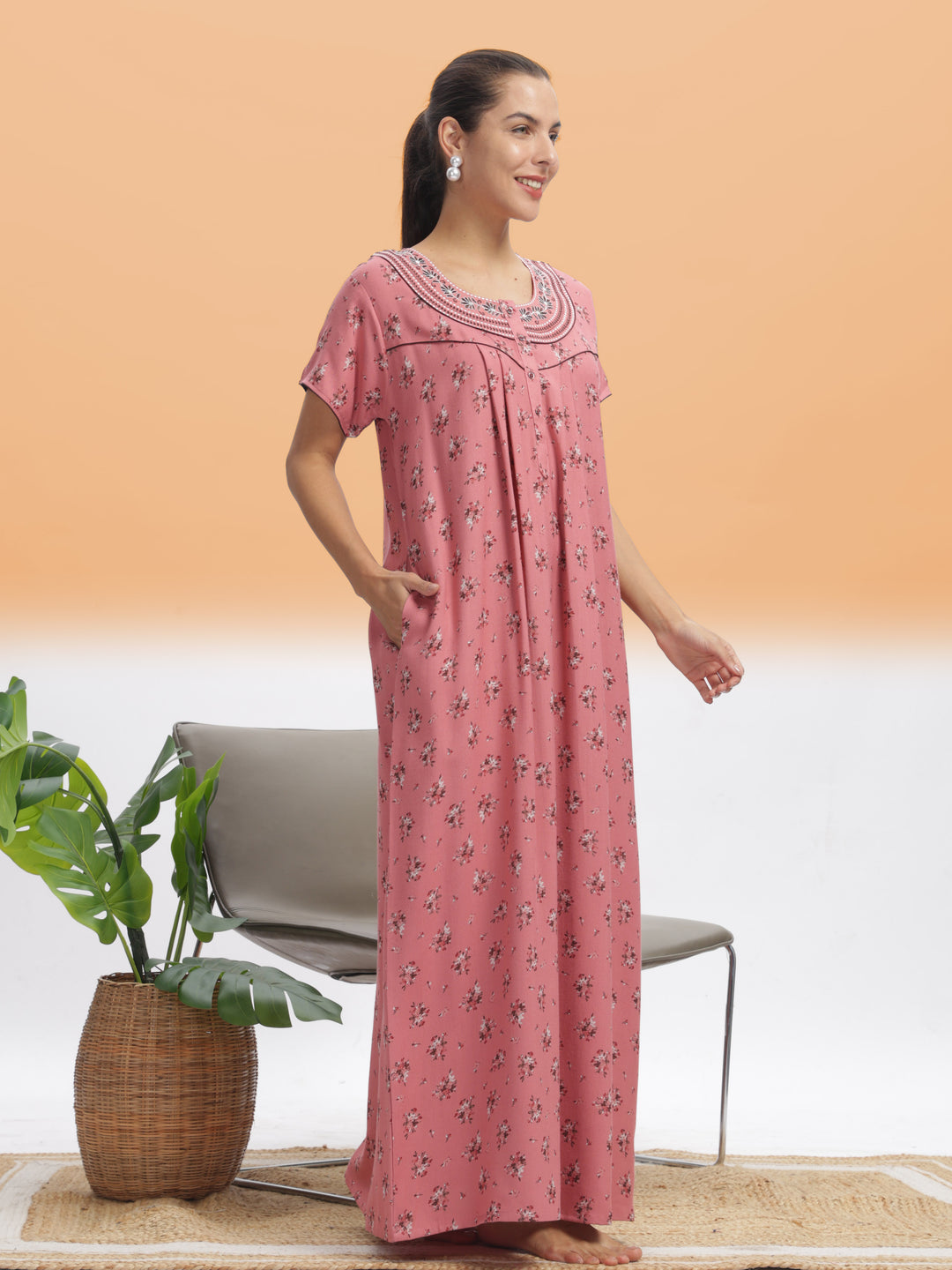  Alpine Nighty  Elegant Peach Blossom Alpine Maxi Nighty - Luxurious Comfort & Style- 9shines label 