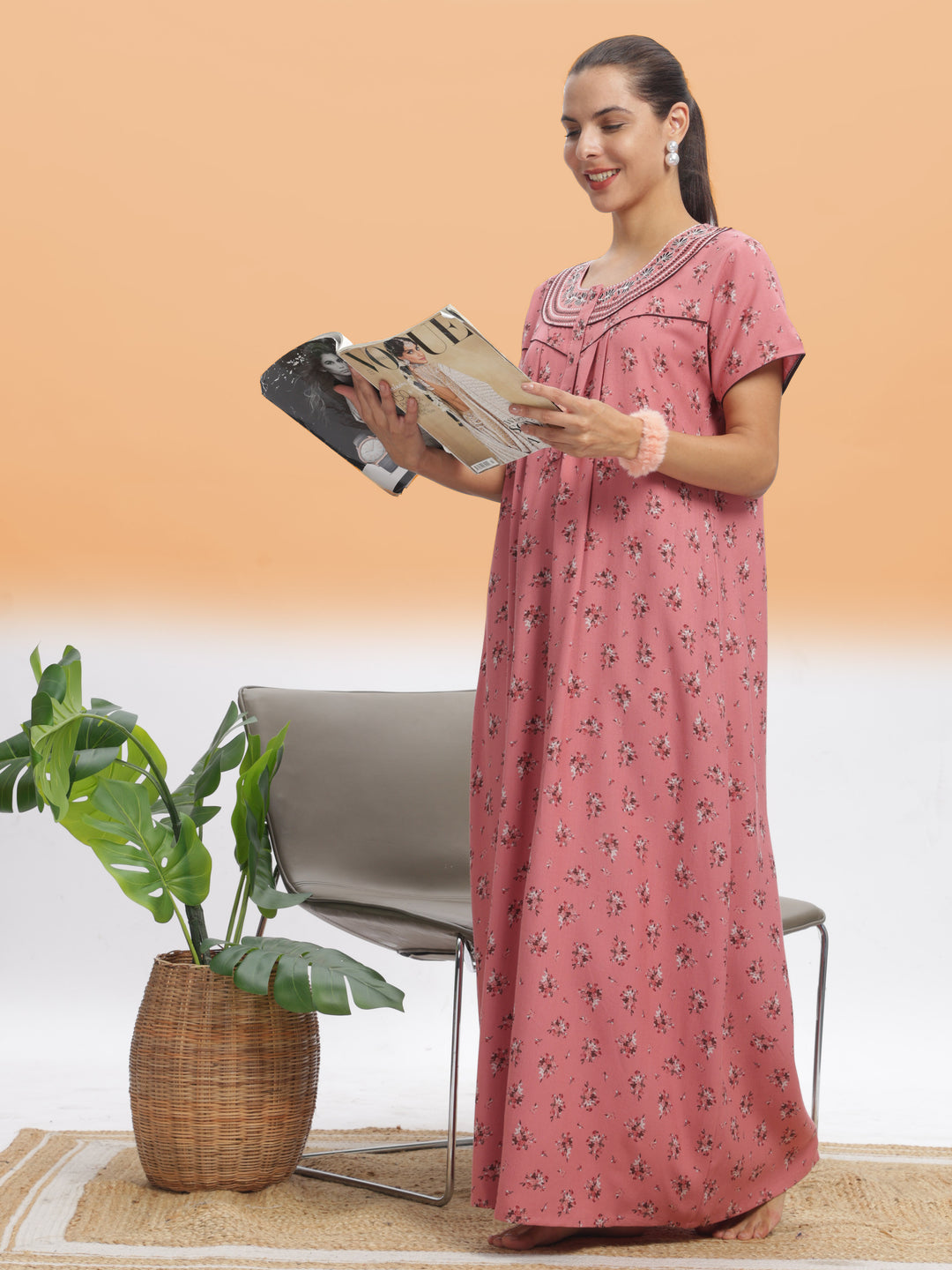  Alpine Nighty  Elegant Peach Blossom Alpine Maxi Nighty - Luxurious Comfort & Style- 9shines label 