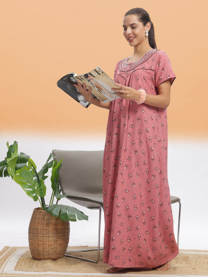  Alpine Nighty  Elegant Peach Blossom Alpine Maxi Nighty - Luxurious Comfort & Style- 9shines label 