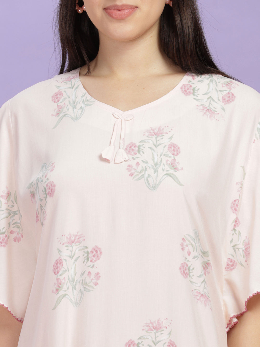 Pink floral sleeveless kaftan nighty