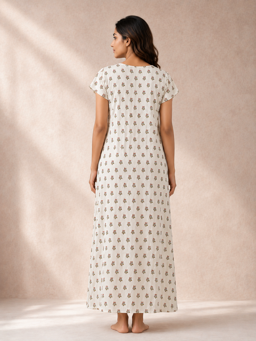 Peach Buti Print Bamboo Feel Crush Cotton Nighty for Women