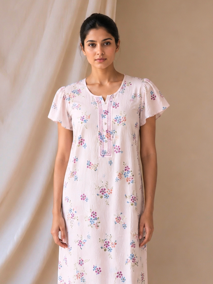 Meadow Rose Floral Crush Cotton Nighty for Women Comfortable Fit