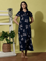 Navy Blue Satin Designer Nighty for Women Soft and Luxurious