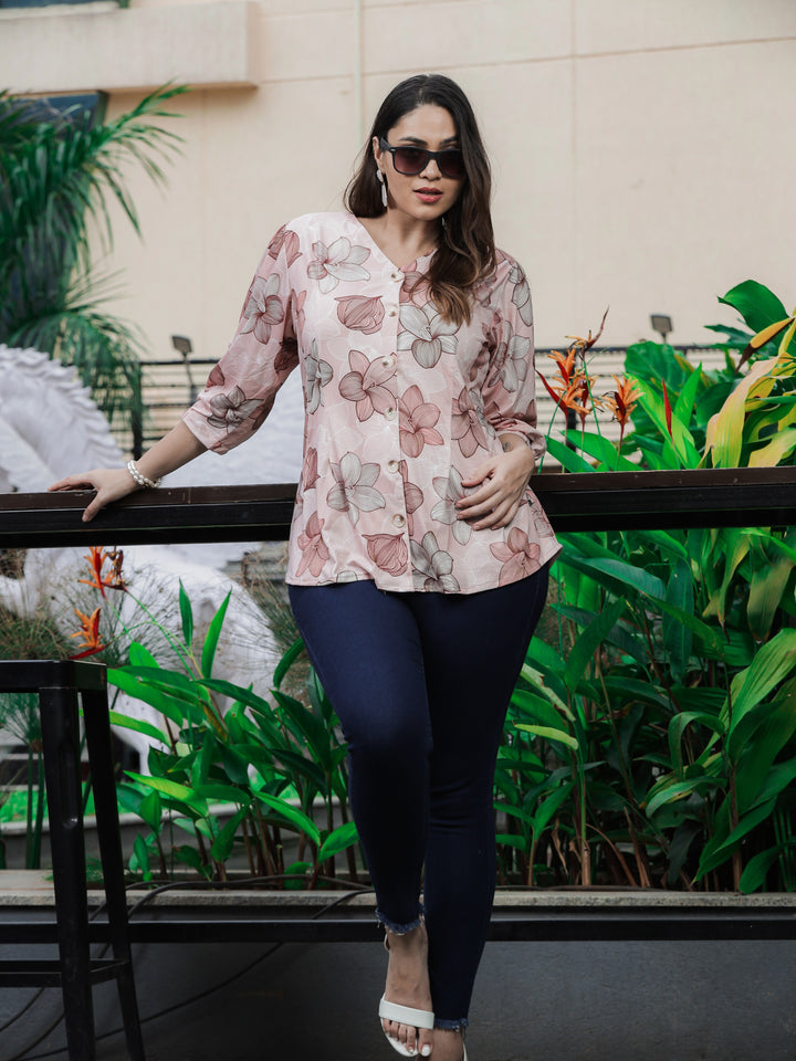  Casual Tops  V Shape Top - Shop Latest Peach Cotton Top Online In India- 9shines label 