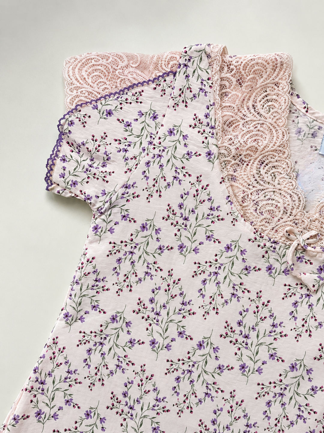 Floral Peach Designer Night Dress in Crush Cotton