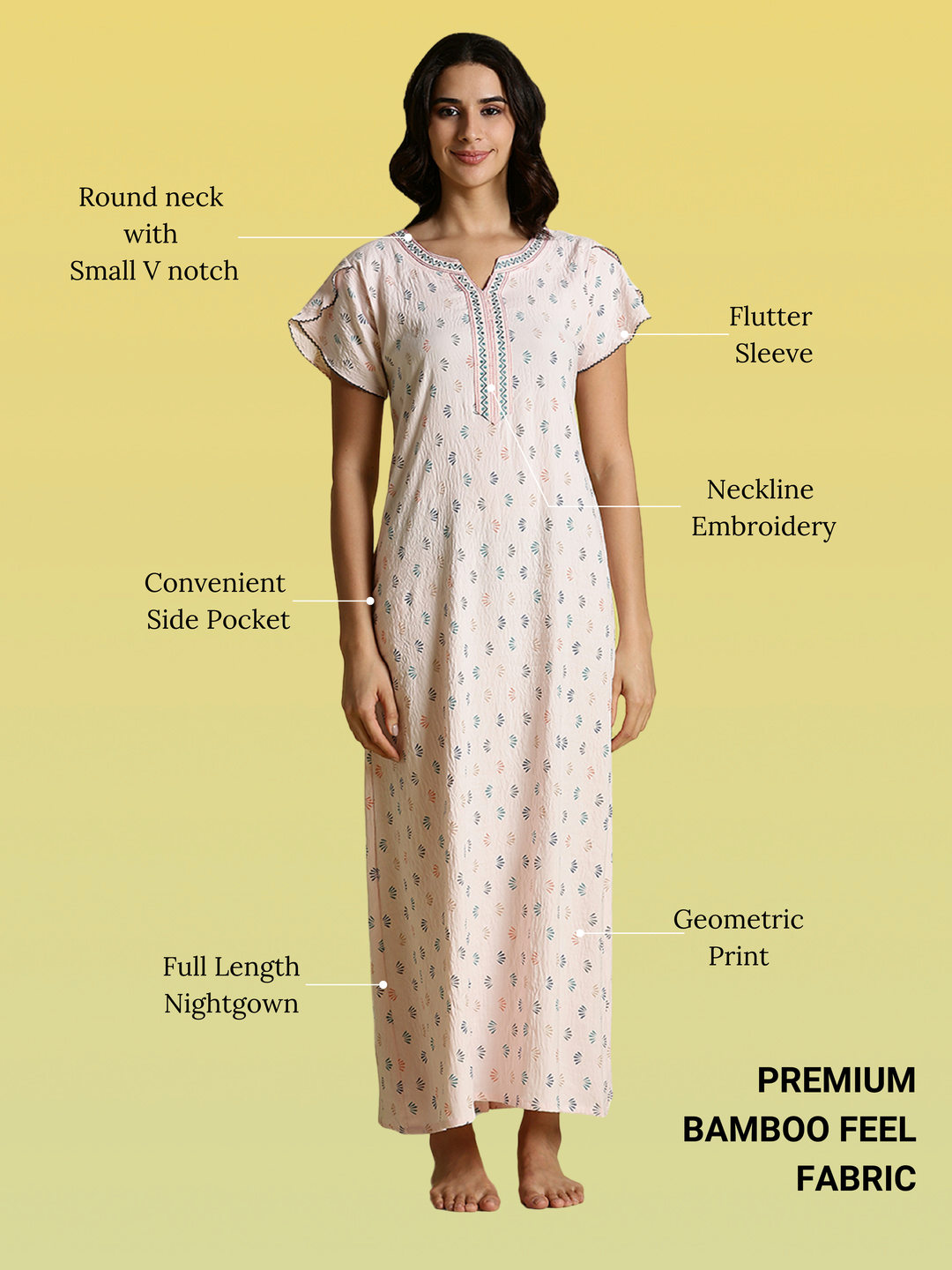 Premium Crush Cotton Designer Nighty for Women in Pastel Pink