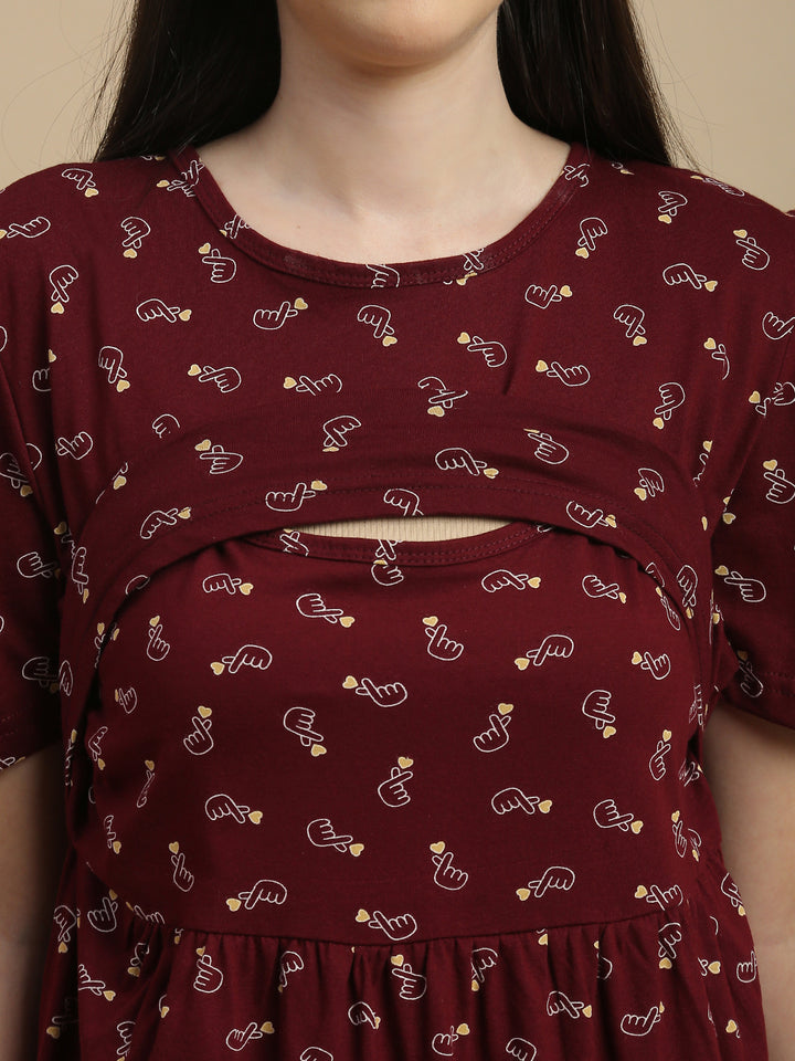 Berry Hearts Floral Feeding Friendly Short Maternity Nighty