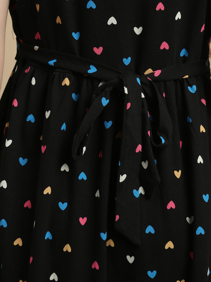 Black Sweetheart Floral Hosiery Cotton Short Maternity Nighty