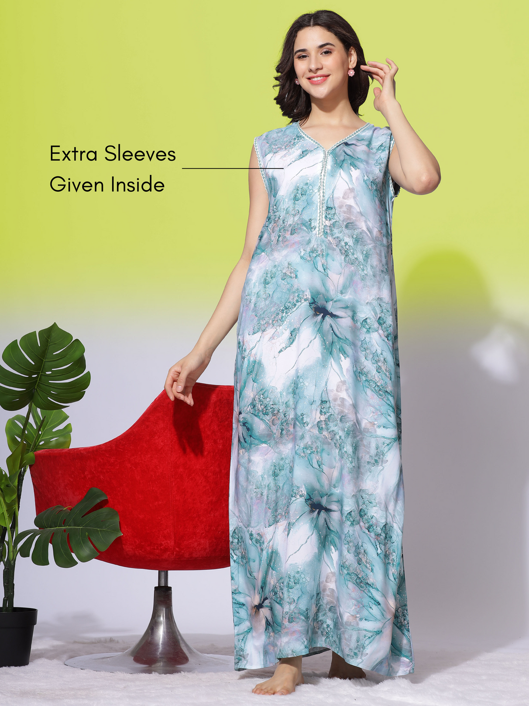Luxurious Seafoam Green Sleeveless Nighties For Women