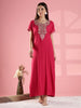 Raatrani Pink Alpine Designer Nighty - Stylish Comfort with Intricate Embroidery