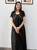 Elegant Alpine Nighty with Front Buttons and Embroidered Neck
