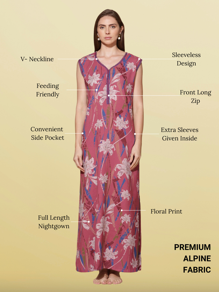 Alpine Blush Pink Sleeveless A Line Nighty for Women